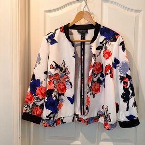 NYCC Women's Floral Bomber Jacket - Red, Blue, Black, White NWOT